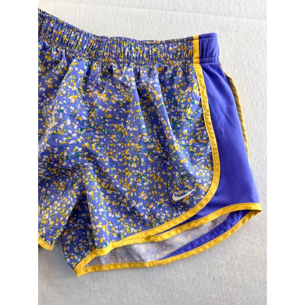 Nike Dri-FIT Tempo Running Shorts Purple Yellow Splatter Print Womens Small